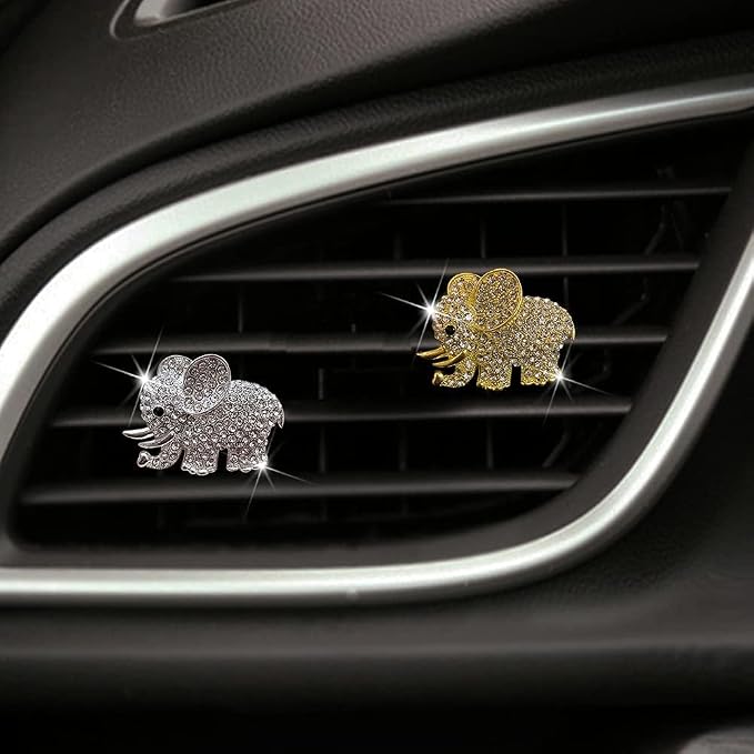 Car Decor Fresheners for Women - Bling Accessory, Air Outlet Decor, Aromatherapy Vent Clip Charm, Air Freshener Set of 4 Elephants