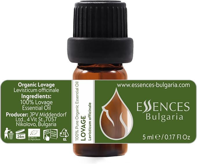 Essences Bulgaria Organic Lovage Essential Oil 1/6 Fl Oz | 5ml | Levisticum officinale | 100% Pure and Natural | Undiluted | Therapeutic Grade | Family Owned Farm | Steam-Distilled | Non-GMO | Vegan