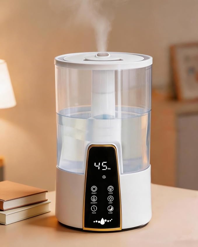 Humidifiers for Bedroom,1.06Gal(4L) Dishwasher Safe Design Easy to Clean,Top Fill,Night Light,Aroma Diffuser,Humidity Control,12H Timer,Sleep Mode,3 Level Mist,360° Nozzle,Home,Nursery,Off White