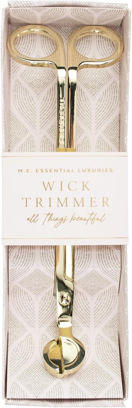 Lollia Essential Luxuries Wick Trimmer, Golden Candle Accessory Embossed with “All Things Beautiful”, Elegant Candle Wick Cutter, Candle Scissors for Longer Burn & Clean Candle