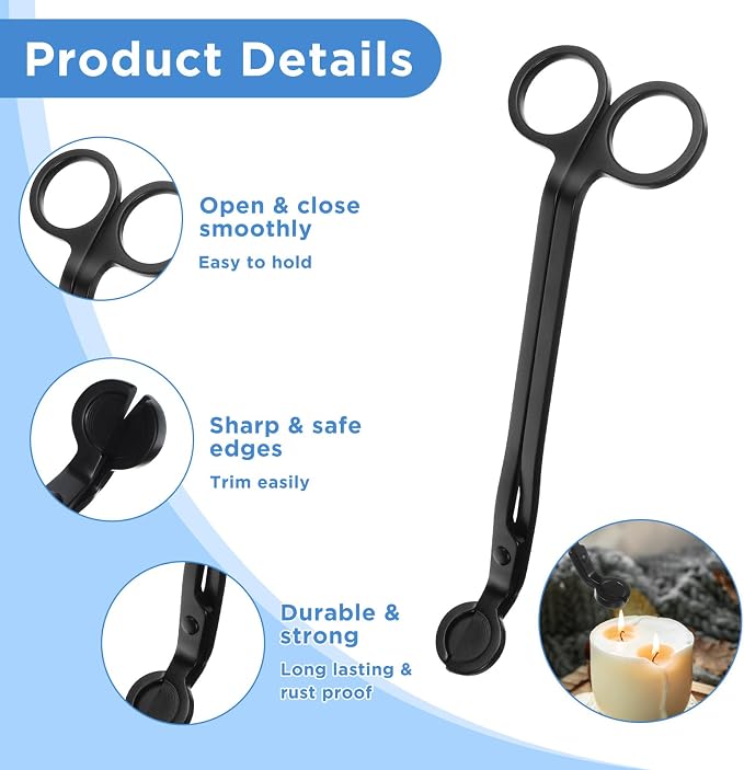 JIEYAO 10PCS Black Stainless Steel Candle Wick Trimmers, 7 Inch Wick Cutters Candle Scissors for Cleaner Burn Prevents Soot Buildup