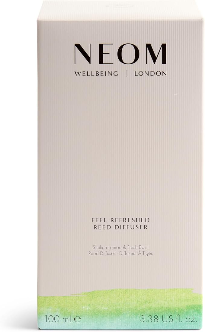NEOM Feel Refreshed Reed Diffuser, 100ml | Sicilian Lemon & Basil I Pure Essential Oils I 100% Natural Fragrances I Lasts 12 Weeks I Refillable and Reusable