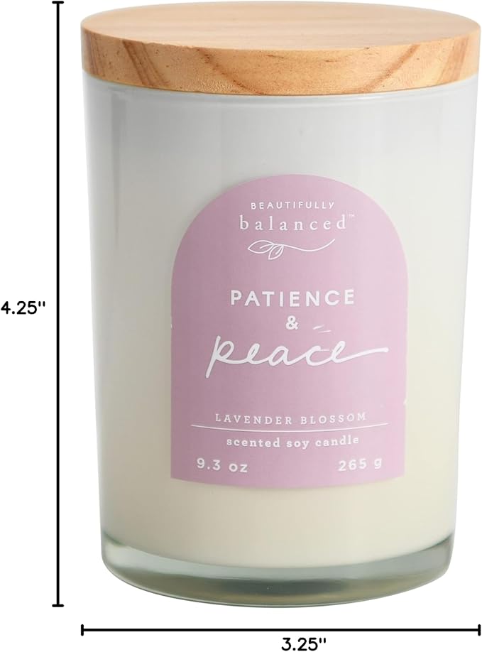 Scented Lidded Glass Soy Candle, Patience + Peace 9.3 oz.