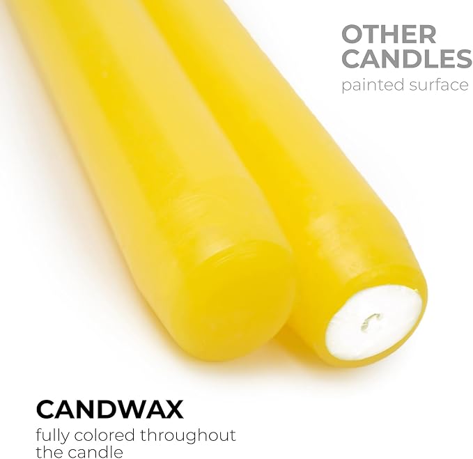 CANDWAX 12 inch Yellow Taper Candles Pack of 4 - Unscented Smokeless Dripless Yellow Candles - Perfect for Home Décor, Special Occasions and Ordinary Dinners - Easter Candlesticks