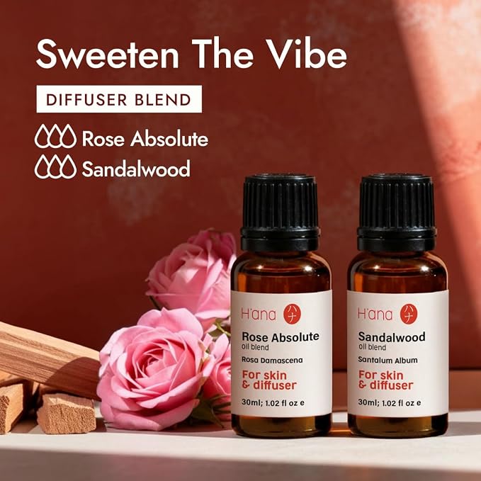 H'ana Rose Oil - 1.02 Fl Oz Rose Essential Oil for Hair, Skin, Diffuser, Aromatherapy & DIY