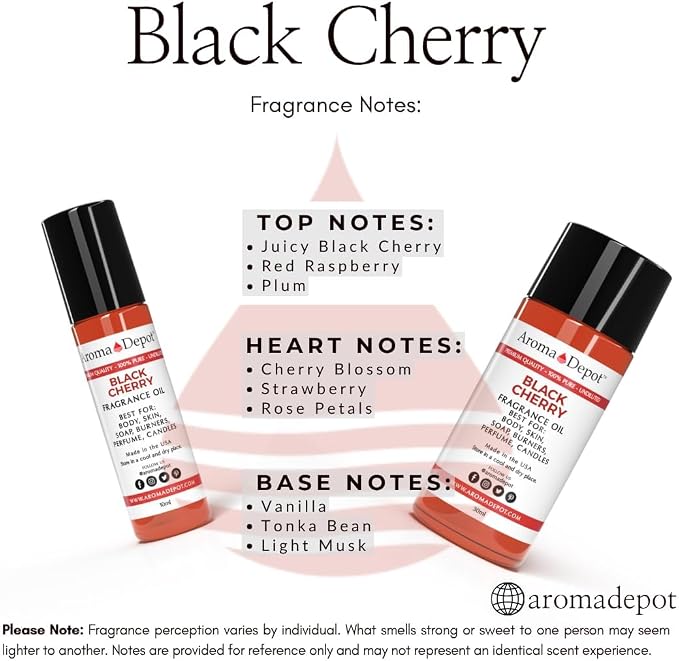 Aroma Depot 2 fl oz Black Cherry Fragrance Oil – Scent for Candle Making, Soap Making, Wax Melts, Diffusers, Body Oil Blends & Incense (60ml)
