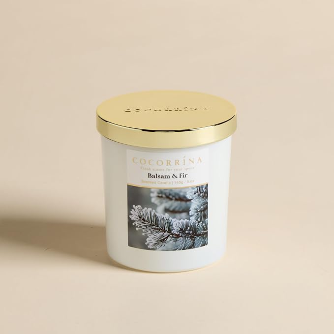 COCORRÍNA Fall Candles - Balsam & Fir 5 oz Soy Wax Scented Jar Candles for Home Scented, 31 Hours Burn Time, Aromatherapy Candle Gifts for Men Women