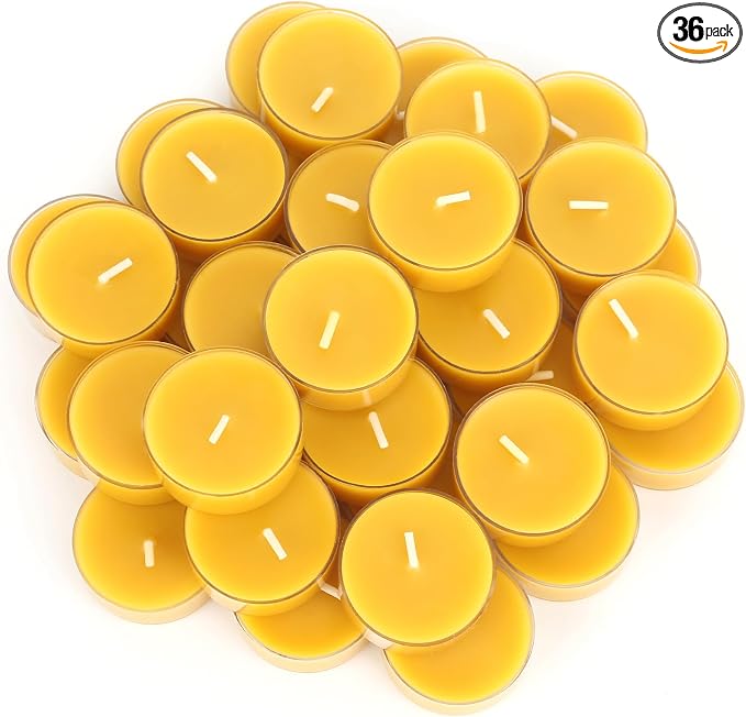 36 Packs Beeswax Tealight Candles- 4 Hour Burn Time Beeswax Candles Burn Evenly and Clean Bees Wax Candles Bulk Smokeless Beeswax Tea Lights for Relaxing Air Purification