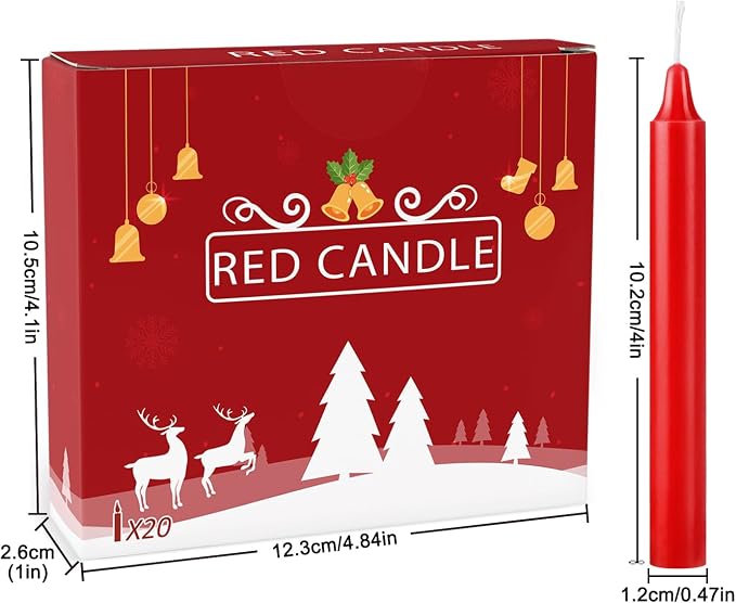 YOROXRG Set of 20 Red Candles –Spell Chime Candles for Christmas,Household, Wedding, Rituals, Prayer, Birthdays, Meditation, Altar,Party and Home Décor Candlesticks - 4 Inch Tall, Unscented (Red)