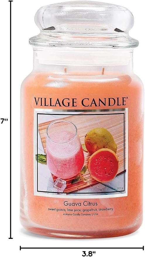 Village Candle Guava Citrus, Large Glass Apothecary, Jar Scented Candle, 21.25oz