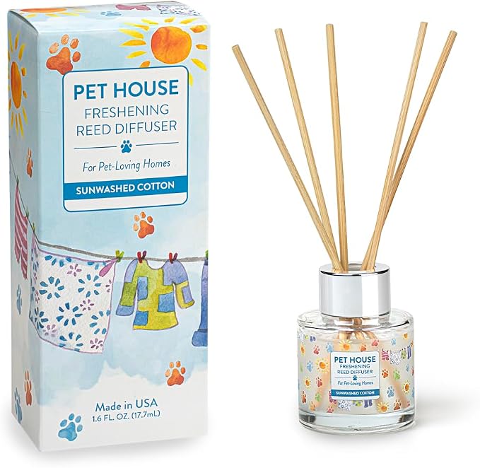 Pet House Sunwashed Cotton Scented Reed Diffuser with Bamboo Sticks, Long Lasting Pet Air Freshener - Clean Linen Diffuser for Home