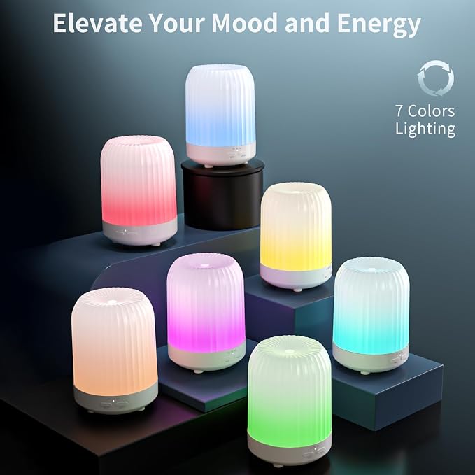 Essential Oil Diffuser for Bedroom, Quiet Humidifiers for Home, Ultrasonic 250ML Small Aromatherapy Diffuser, 7 LED Color Safety Auto-Off Timer, for Large Baby Bedroom, Hotel, Plant (White Pattern)