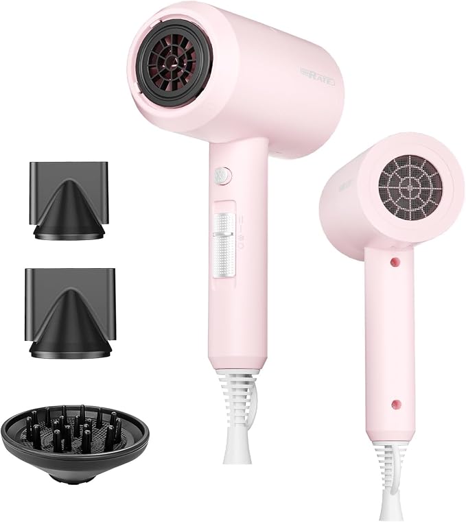 SHRATE Ionic Hair Dryer with Diffuser | Professional Blow Dryer for Curly, Frizzy & All Hair Types | Low Noise & Gentle for Sensitive Hair | Compact & Portable Design for Home, Travel, Women & Men