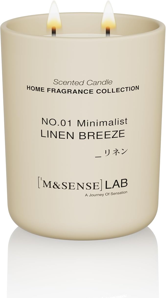 M&SENSE Natural Soy Large Candle| Linen Breeze | 16.6 oz, 95H Burn | Mini Spring Scented Candles for Relaxation, Valentines Day Gift, Home Décor | for Bedroom, Office, Party