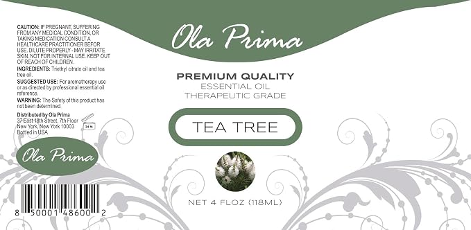 Ola Prima Australian Tea Tree Essential Oil – 4 fl oz Therapeutic Grade with Dropper for Hair, Toenail, Face, Acne, Aromatherapy, and Diffuser