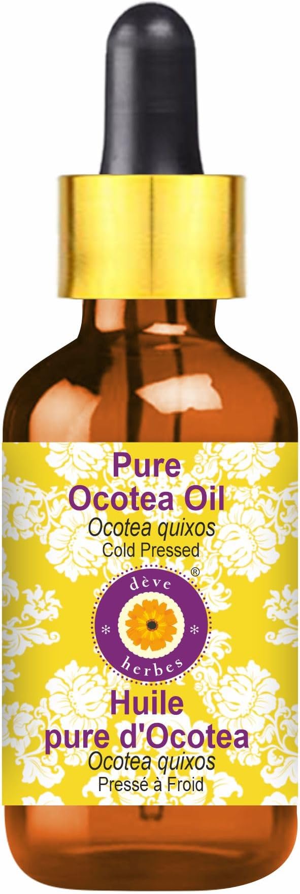 Deve Herbes Ocotea Oil (Ocotea quixos) with Glass Dropper | Cold Pressed | Pure | Natural | For Diluting Essential oils | For Skin & Massage | Non-Sticky| Lightweight| Unisex | 15ml (0.50 oz)