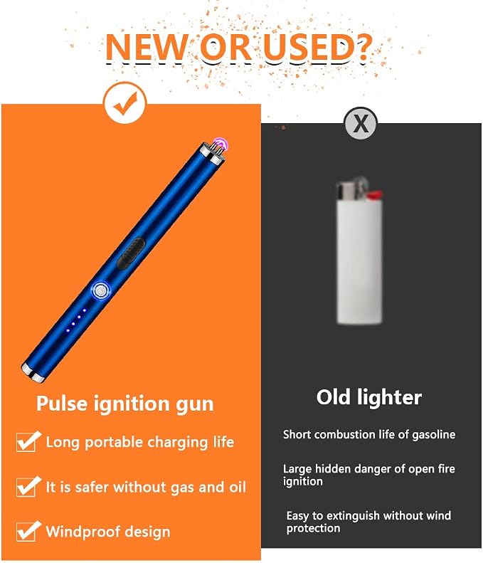 Candle Lighter Rechargeable Dual Arc Plasma Lighter for Kitchen, Windproof Long Lighter with LED Power Display, USB Lighters for Candle, BBQs, Fireworks, Camping (Blue)