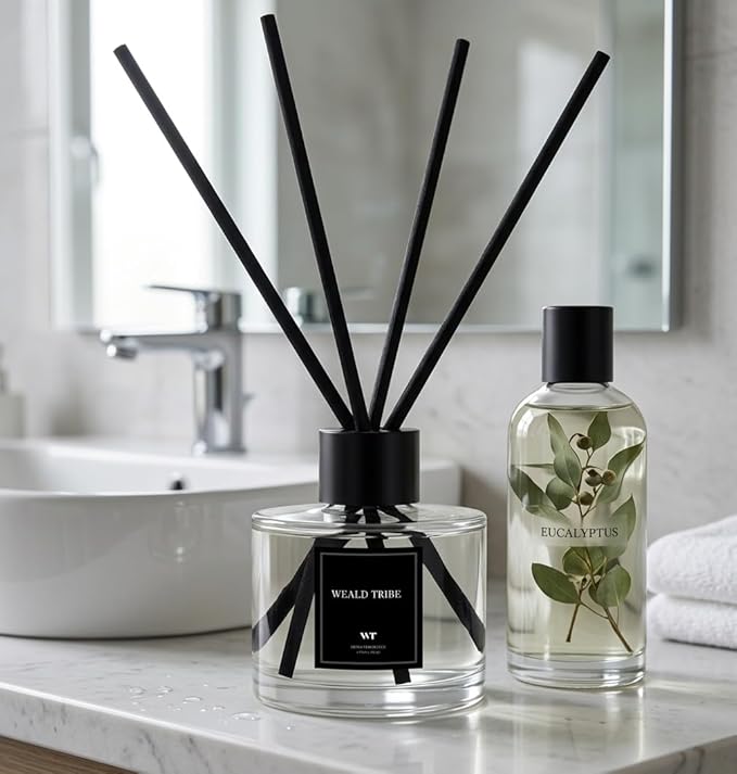 Reed Diffuser Set of 3 for Bathroom Shelf Decor, Sticks Diffuser with Essential Oils Included | Eucalyptus & Lavender, Jasmine, Sandalwood Rose Scent(1.7 fl oz/Pack) | Defusers