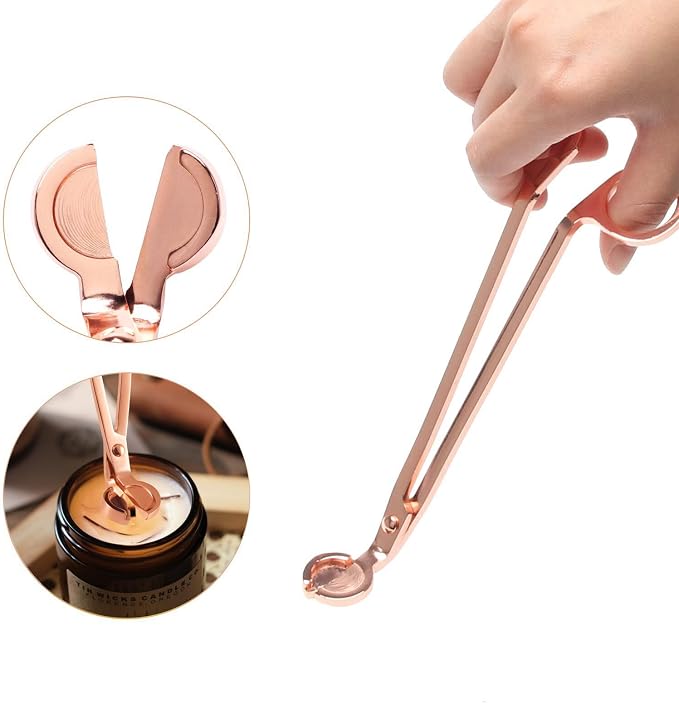 5 Pieces Candle Care Kit with Gift Box, Including Wick Trimmer、Candle Snuffer、2 Candle Toppers and Wick Dipper, Antique Brass Accessories Set for Candle Maintenance & Decoration (Rose Gold)
