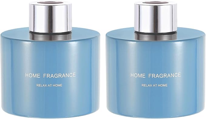 HARFINGTON 2pcs Empty Glass Diffuser Bottle 140ml/4.7oz Refillable Fragrance Accessories Aromatherapy Jar Container for Replacement Reed Diffuser DIY Home Bathroom Blue with Silver Tone Cap