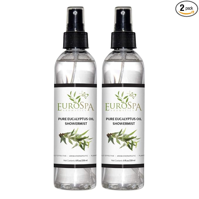 EuroSpa Aromatics Pure Eucalyptus Oil ShowerMist and Steam Room Spray, All-Natural Premium Aromatherapy Essential Oils - Pure Eucalyptus, 8oz, 2 Pack