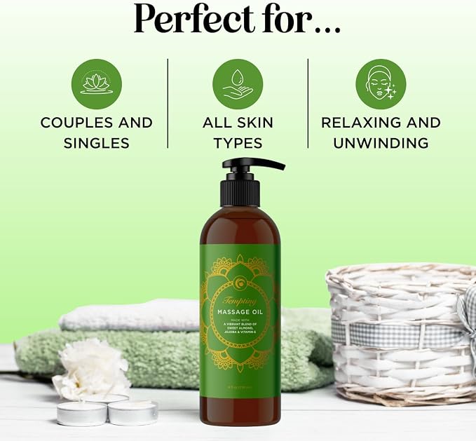 Luxurious Tropical Massage Oil for Couples - Easy Glide Non Greasy Sensual Massage Oil for Date Night with Silky Smooth Sweet Almond Oil Coconut and Jojoba - Vegan Non GMO & Gluten Free (8 Fl Oz)