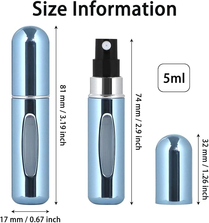 10 PCS Refillable Mini Perfume Atomizer Bottles, 5ml Portable Small Size Perfume Spray Bottles, Multicolor Aluminum Refill Scent Pump Case for Traveling and Outgoing, Pack of 5 Matte & 5 Glossy