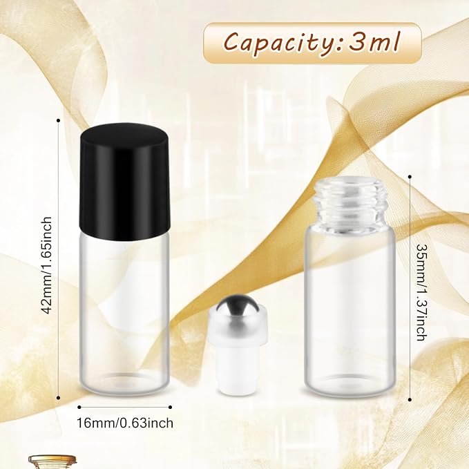Cositina 100 Pcs Essential Oils Roller Bottles Mini Refillable Glass Perfume Bottles with Roller Balls for Home Travel - 3ml