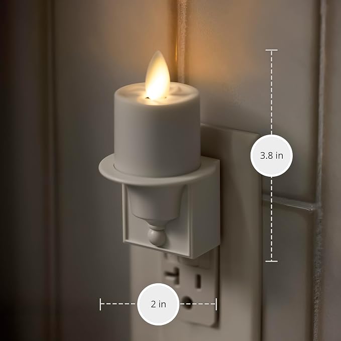 Luminara Flameless Candle Nightlight w/Dusk to Dawn Light Dark Auto Sensor, White Wall Plug Indoor Night LED Light w/Real-Flame Effect Technology, Bathroom Bedroom Hallway, No Remote Needed