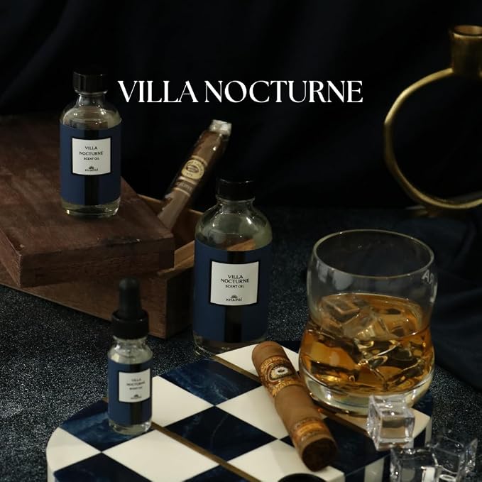 Hotel Inspired Home Perfume Collection -Villa Nocturne– Premium Essential Oil Blend (15mL/0.5 fl Oz) Aroma with Magnolia, Vanilla & Tonka Bean | Long-Lasting, Dropper for Diffuser | Made in USA