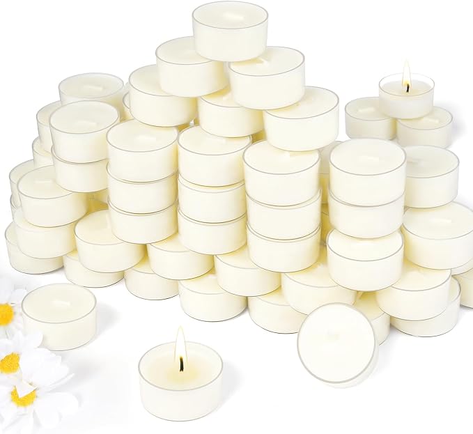 Soy Tealight Candles 120 Pack, 6 Hours Long Burning Tealights Candles Bulk, Natural Soy Wax Tea Light Candle Paraffin-Free, Unscented Small Tea Candle for Emergency,Dinner