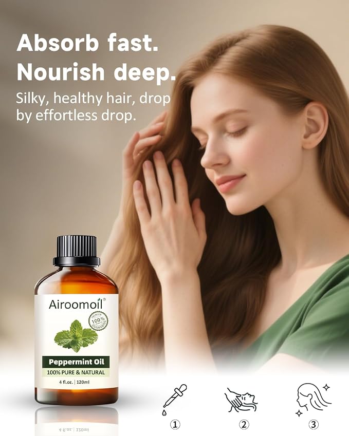 Peppermint Essential Oil 4 fl oz – 100% Pure Mint Oil for Diffuser, Home Office, Study & Gym, Invigorating Scent for DIY Candle, Soap, Shower Steamers – Large Size