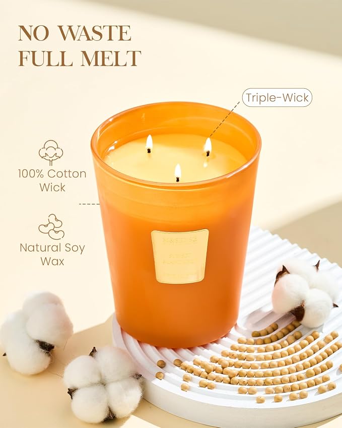 M&SENSE Sunset Mandarin Scented Candle, 35oz 3 Wick 50H, Natural Soy Large Citrus Aromatherapy Candles, Summer Kitchen & Living Room Refresh, Housewarming Gift