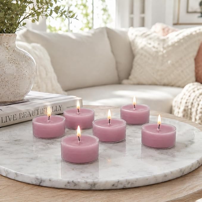 Purple Tea Lights Set of 24, Grape Scented Tealight Candles, Handmade Tea Candles, Long Burning Tealights for Romantic Wedding Home Decor Gift