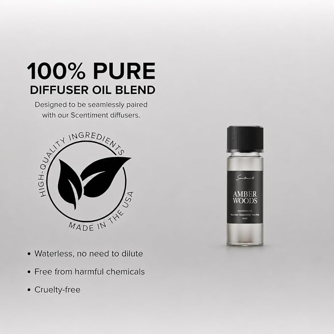Scentiment Amber Woods Diffuser Oil - Premium Hotel Scent with Notes of Black Amber, Plum, & Crème de Cassis Home Scent, Aromatherapy Fragrance Oil Diffuser Refill - 0.68 fl oz (20 mL)