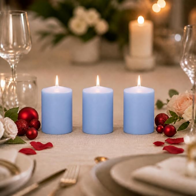 yummi 3" x 4" Periwinkle Blue Round Pillar Candles - 3 per Pack