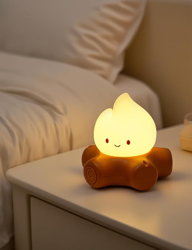 WANIDEA Fake Campfire Lamp, Ambient Lighting, Desk Accessories, Portable Rechargeable Night Light, Candlelight Mode Mood Lighting, Bedroom, Desktop, Camping Decor, Cute Gifts