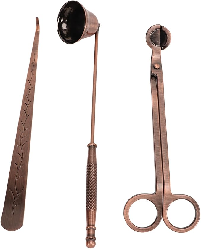 3 in 1 Candle Accessory Set with Candle Wick Trimmer Cutter, Snuffer, Dipper, Bronze Candle Care Kit, Stainless Steel Care Kit Bronze Scented Candles Trimmer Set