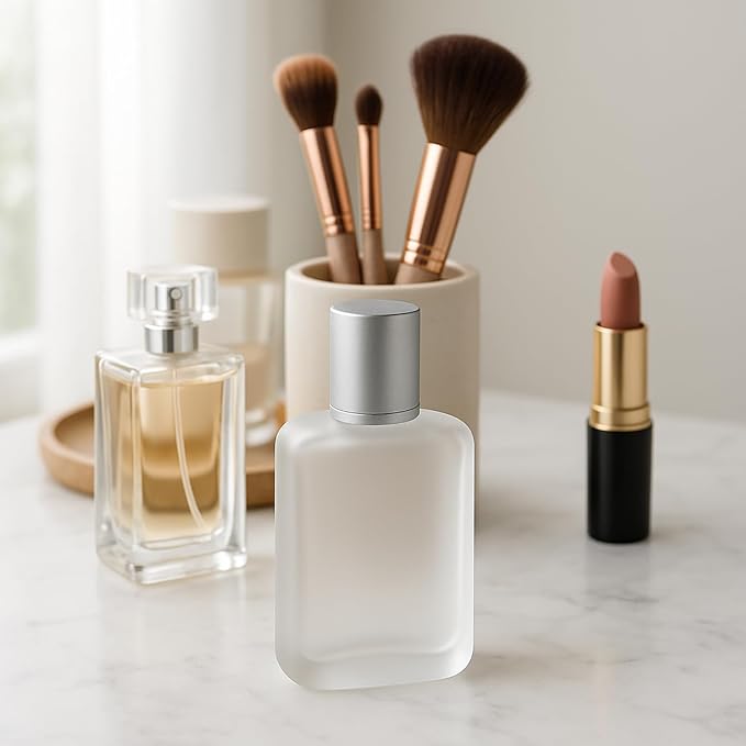 2Packs 50ml Frosted Glass Perfume Spray Bottle with Silver Cap Refillable Empty Atomizer Container Refillable Fragrance Bottle for Essential Oils, Cologne, Fragrance, Travel & DIY Cosmetics