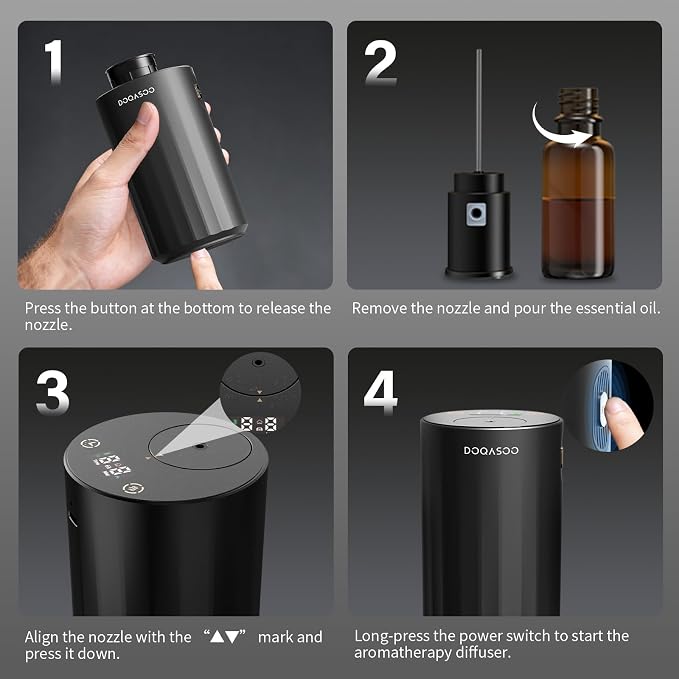 Waterless Diffuser for Essential Oil, Car Diffsuer, 96H Battery Operated Portable Nebulizer Mini Scent Air Machine with Dual Home Vehicle Modes for Bedroom Office Travel 20mL