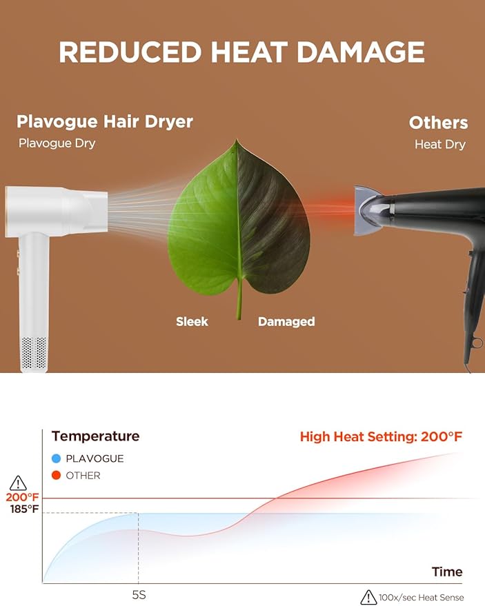 Dual Voltage Travel Hair Dryer with Diffuser, High-Speed Ionic Blow Dryer for Women, Fast Drying, Low Noise, Lightweight, No Heat Damage, European Travel 110V-120V/220V-240V