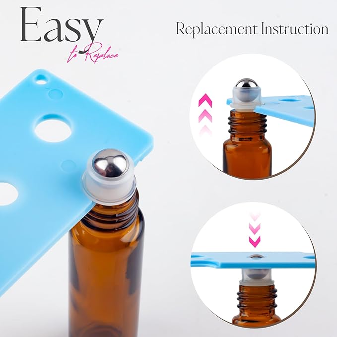 10ml Roller Bottles for Essential Oils, 12 Pack Glass Roll on Bottles, Refillable Perfume Bottle, with Stainless Steel Roller Balls, 2 Droppers, 1 Opener, Labels(Amber)