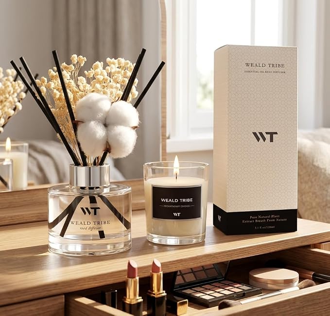Flower Reed Diffuser Set Pure Cotton Scent for Bathroom Accessories Shelf Decor & Air Fresheners, Sticks Defusers with 5.1 fl oz Essential Oils & Leaves, House Bedroom Office Decor & Gifts