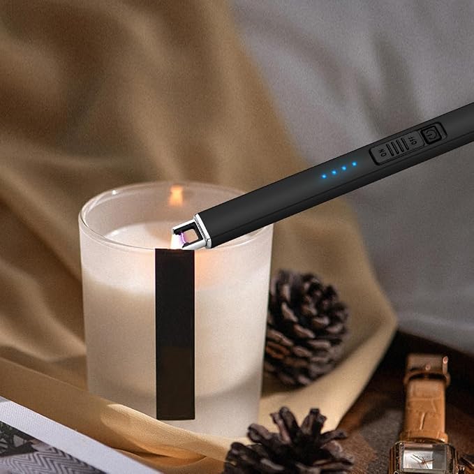 ARECTECH Electric Candle Lighter with Type-C Cable Birthday Gift for Man Women Wife Rechargeable Plasma Arc Lighters for Candle Camping Kitchen Stove Black 2 Pack