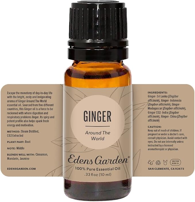 Edens Garden Ginger Around The World Essential Oil- 100% Pure Premium Grade, Undiluted, Natural, Therapeutic, Aromatherapy, The Best for Diffuser, Skin, Candle, Laundry 10 ml (.33 fl oz)