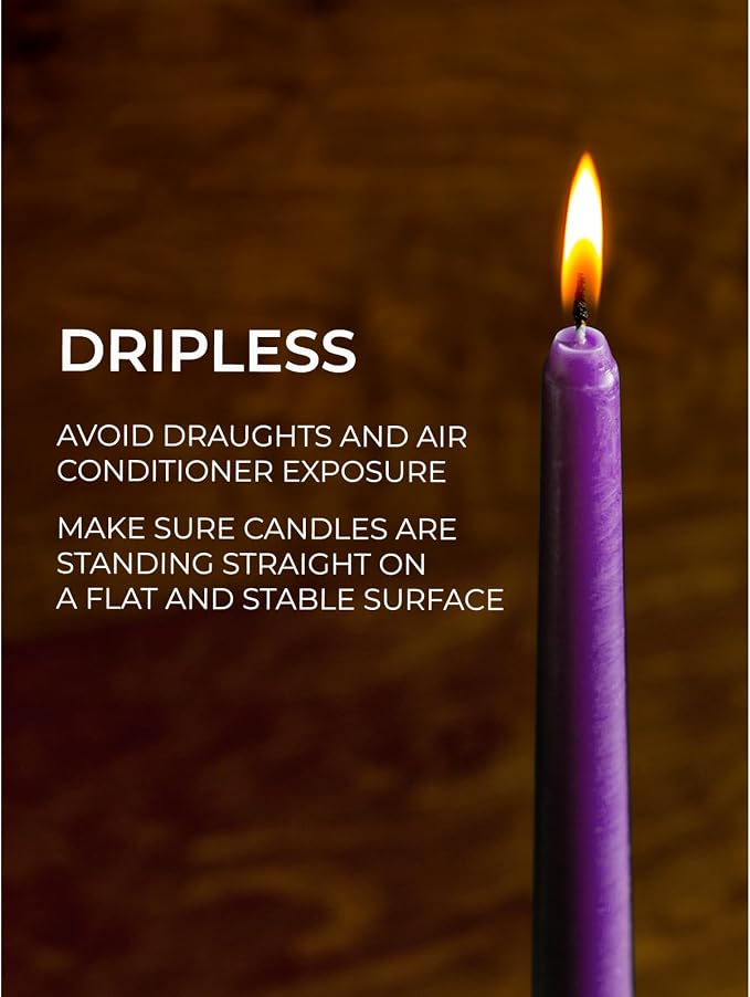 CANDWAX Purple 8 inch Taper Candles Pack of 4 - Unscented Smokeless Dripless Long Burning Tapered Candlesticks - Perfect as Christmas Candle Sticks for Home Decor - Purple Taper Candles