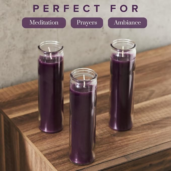 Simply Soson 2x8 inch Purple Devotional Candles in Glass Jar - 6 Pack - 90 Hours – Prayer Candle - Tall Pillar Candles for Religious, Memorials, Party Décor