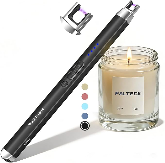 Upgraded Electric Lighter, USB C Rechargeable Flameless Plasma Arc Lighters with LED Display, Windproof Candle Lighter for BBQ Camping Kitchen, Safety Lock, for Men Women (Black)