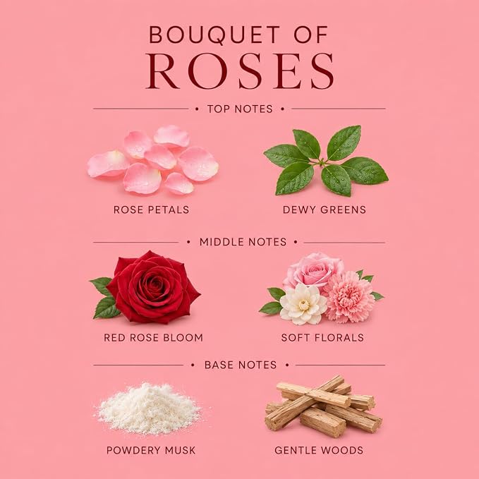 Affinati Bouquet of Roses Reed Diffuser – 7.0 fl oz Home Fragrance Diffuser with 8 Reeds – Long Lasting Flame Free Room Fragrance for Bedroom, Bathroom, Office & Living Room