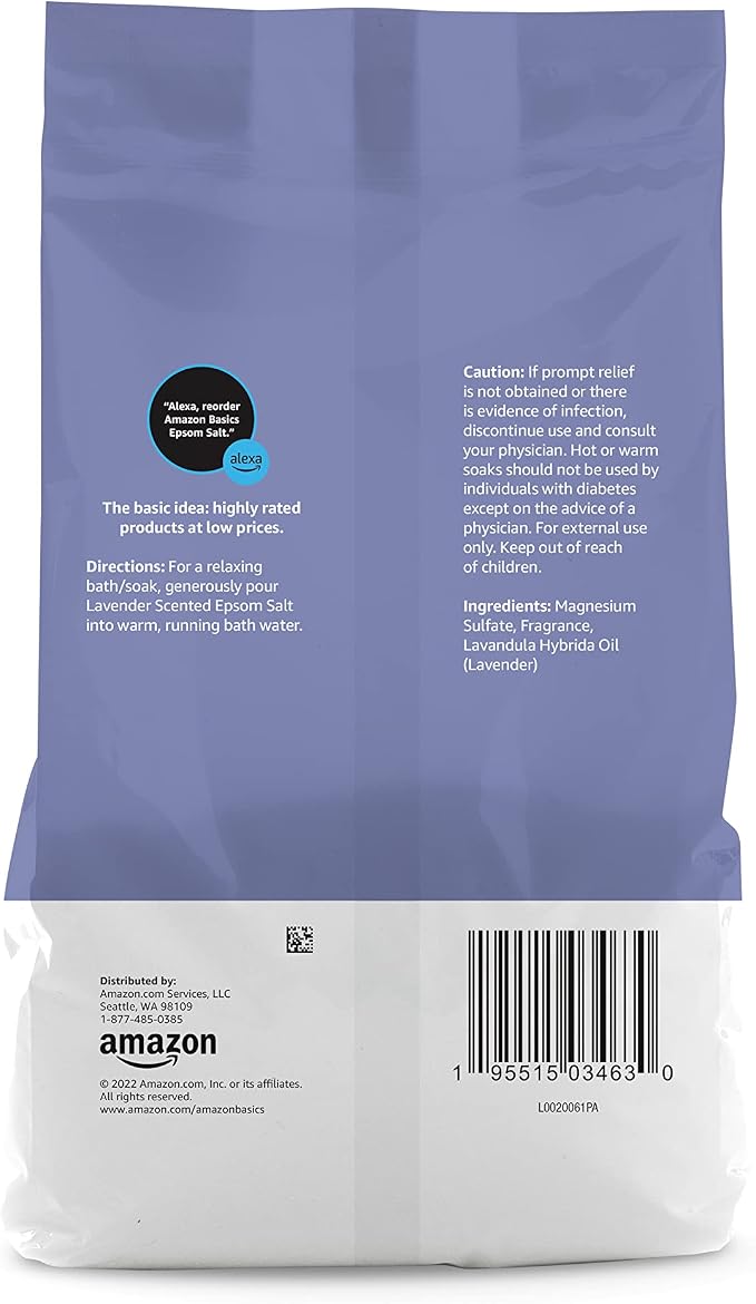 Amazon Basics Epsom Salt Soaking Aid, Lavender Scented, Relax & Relief, Resealable, 3 Pound, 1-Pack (Previously Solimo)